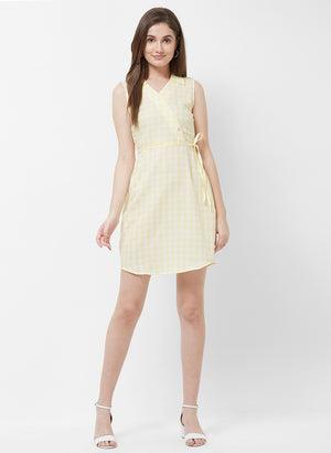 yellow checkered sleeveless dress