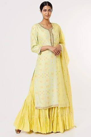 yellow chennur silk gharara set