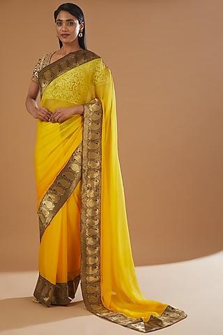 yellow chiffon saree set