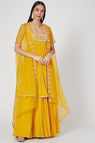 yellow chiffon skirt set