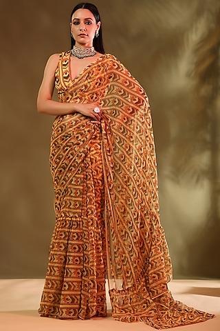 yellow chiffon tiered ruffled saree set