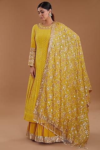 yellow chikankari anarkali set