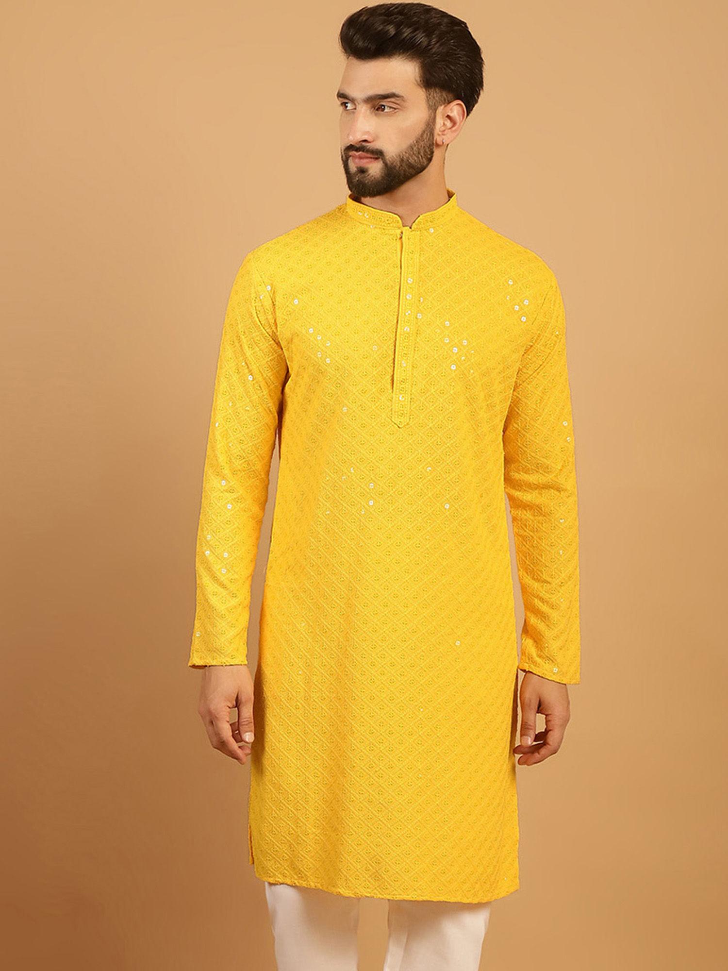 yellow chikankari embroidered kurta