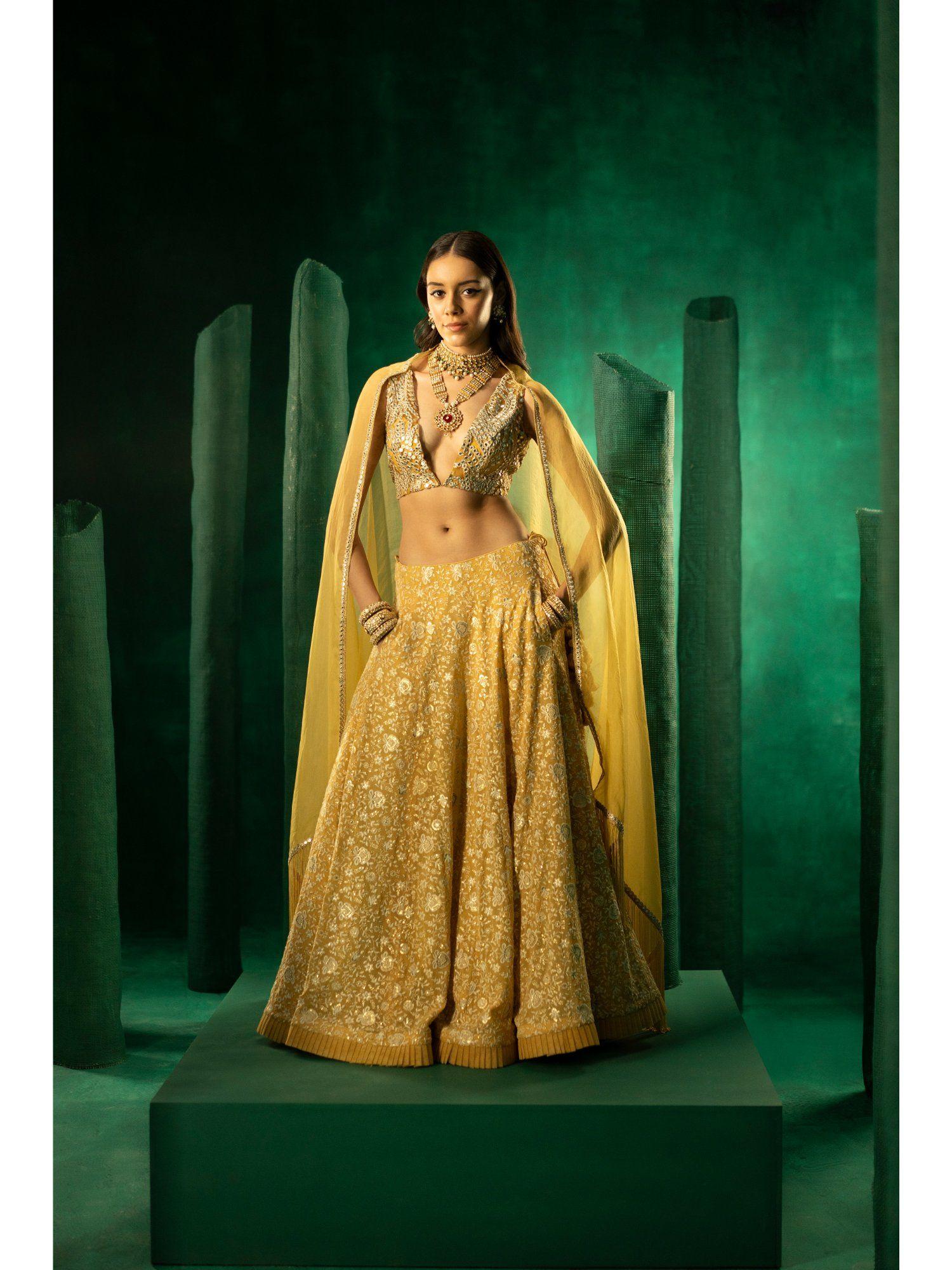 yellow chikankari lehenga (set of 3)