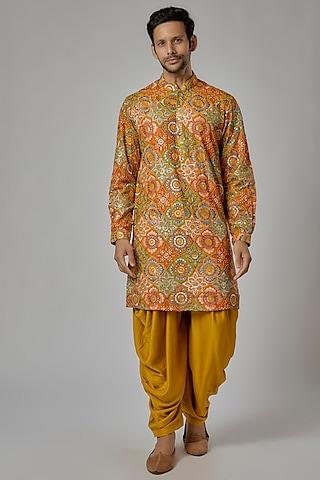 yellow chikankari thread embroidered kurta set