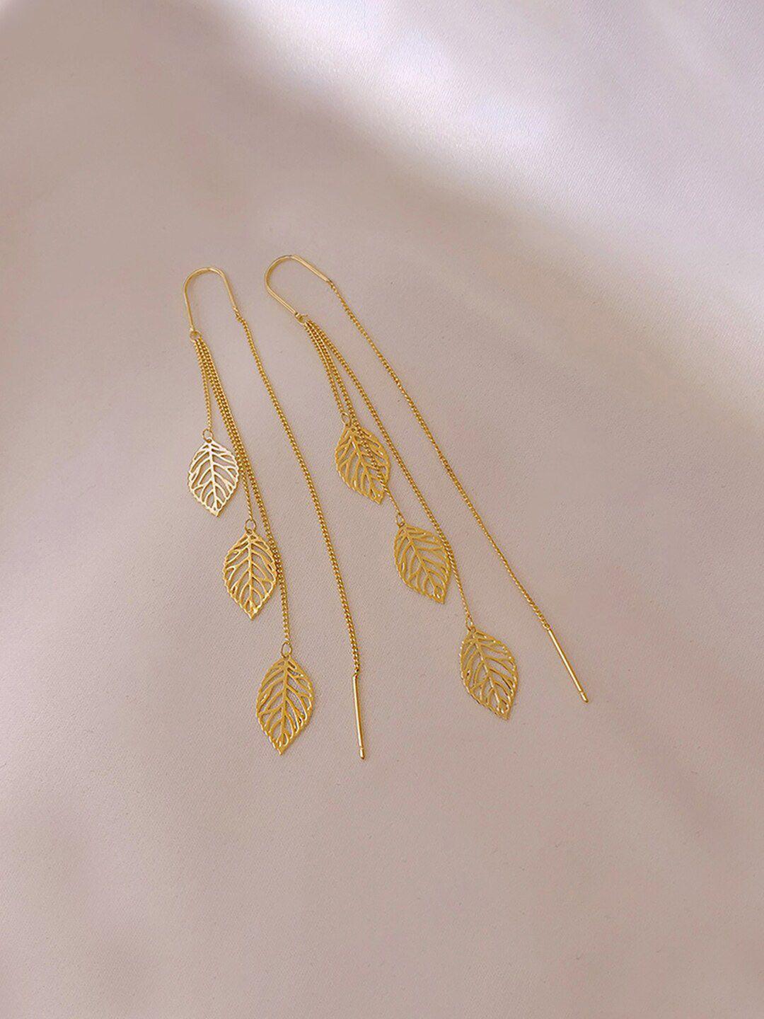 yellow chimes  gold tone chain with leaf hanging dangle earrings