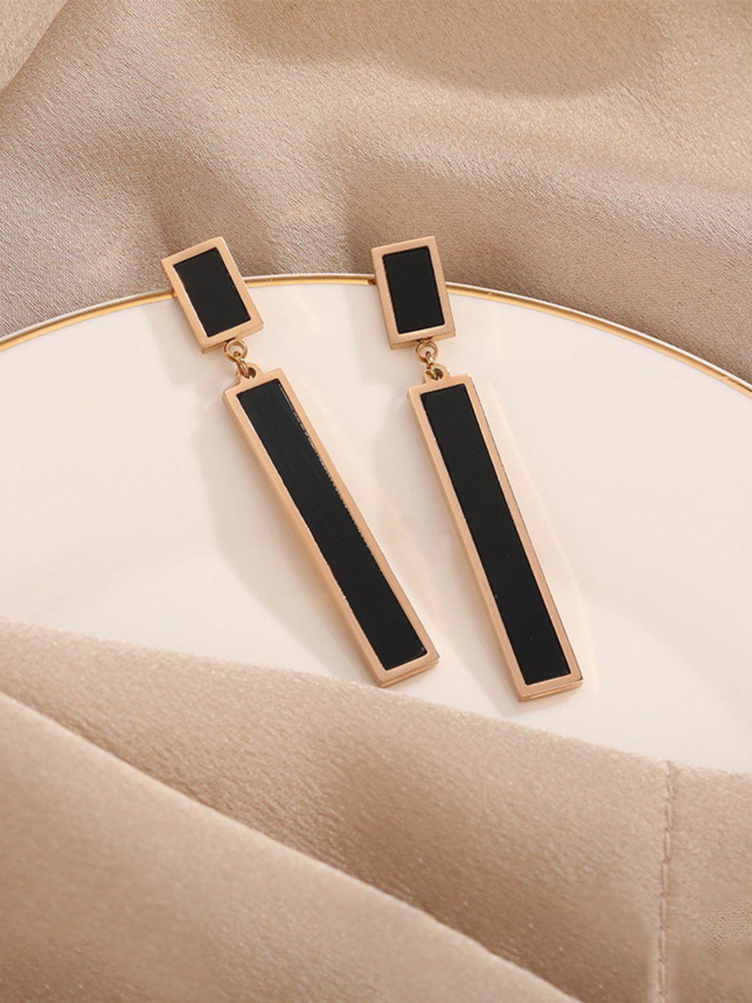 yellow chimes  rose gold plated stainless steel black square drop earrings