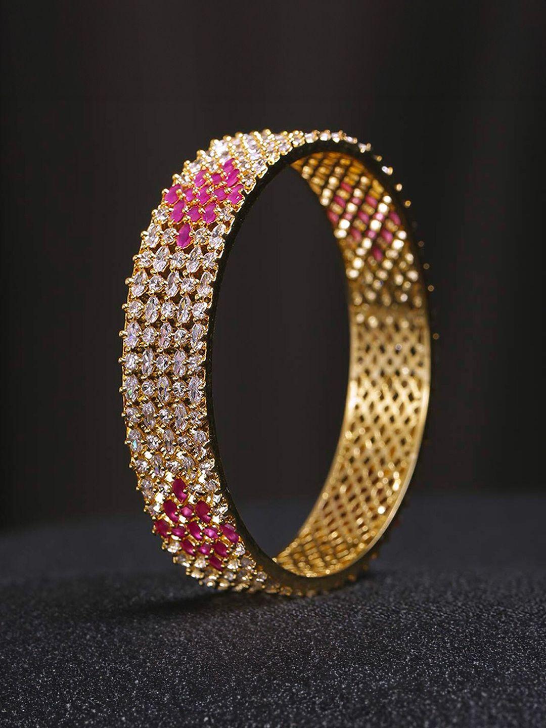 yellow chimes 18k gold-plated ad stone studded bangle
