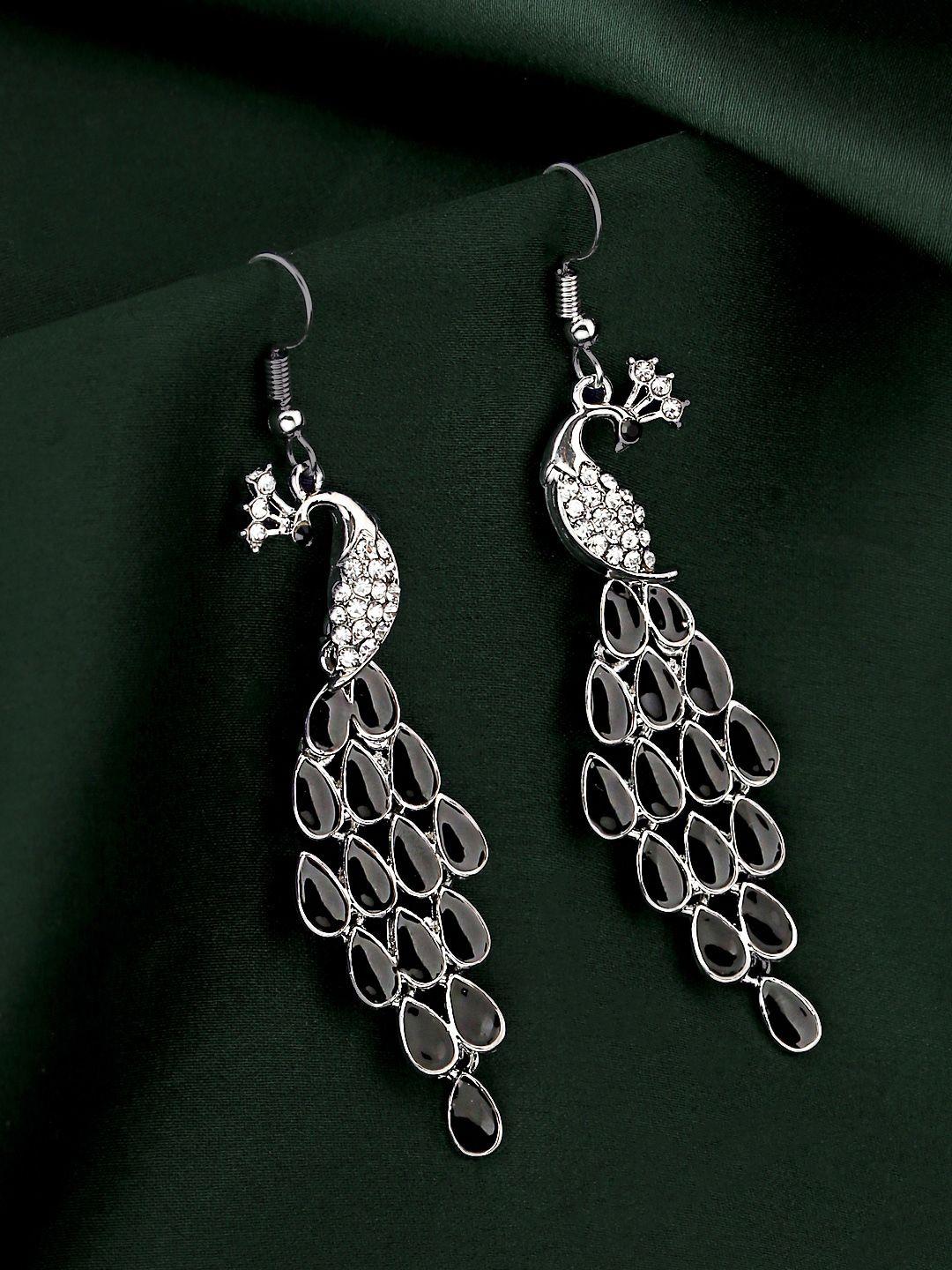 yellow chimes black & silver-plated peacock design dangler earring