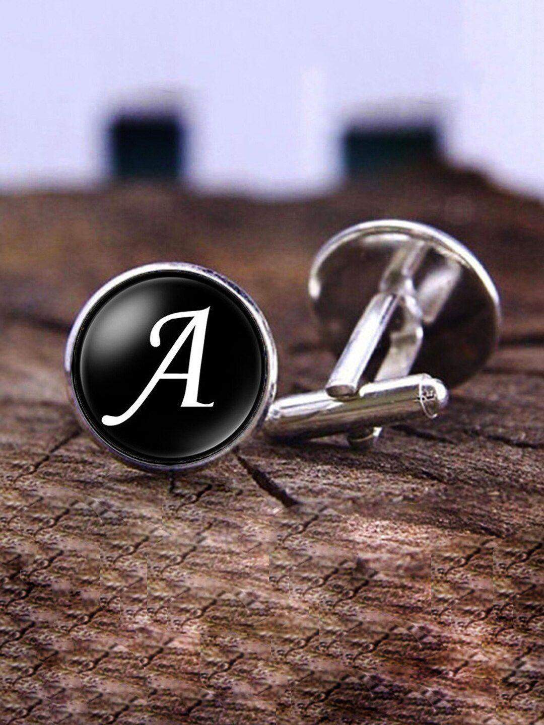 yellow chimes black & silver-toned alphabet a statement cufflink