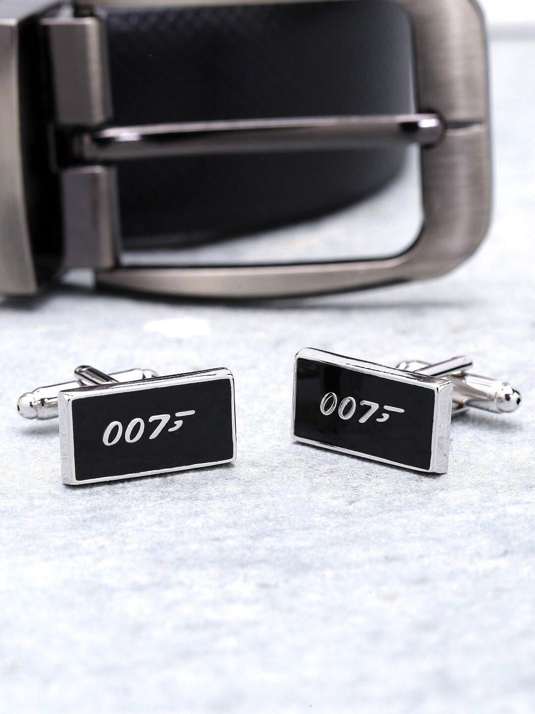 yellow chimes black & silver-toned rectangle cufflinks