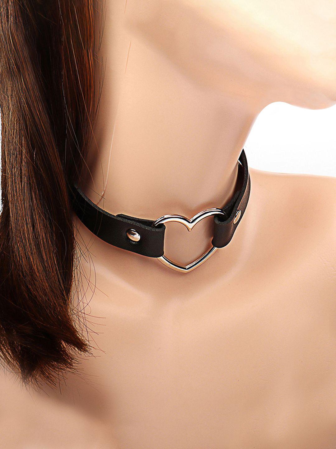 yellow chimes black adjustable pu leather choker necklace