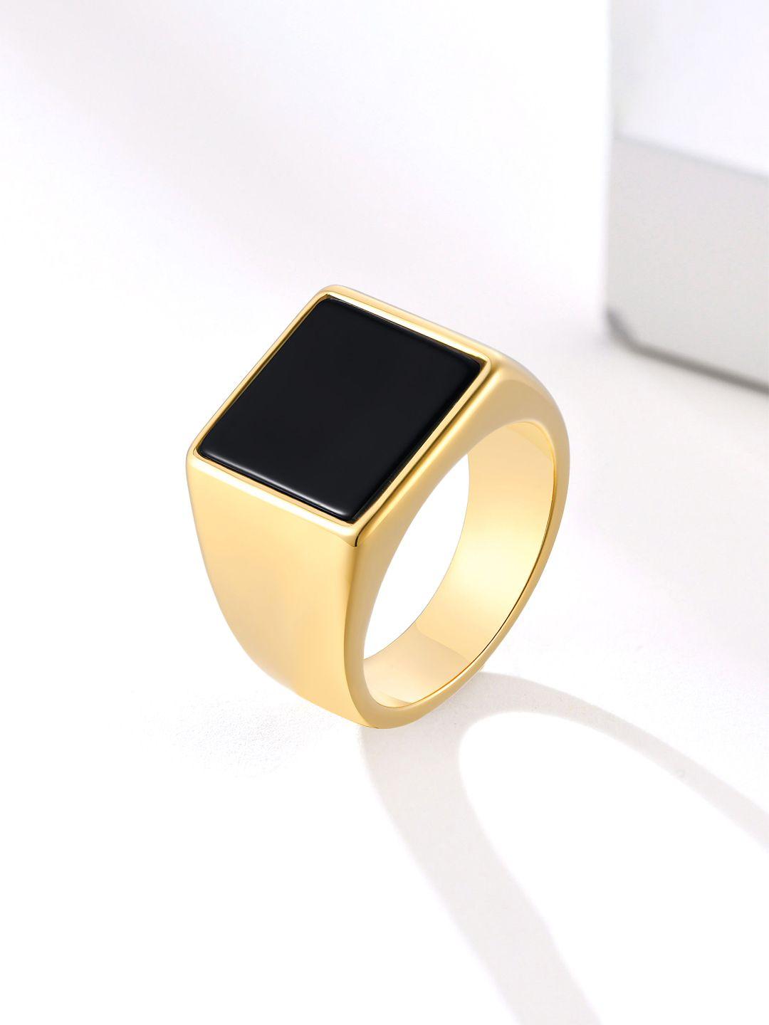 yellow chimes black gold plated stainless steel square stylish  ring
