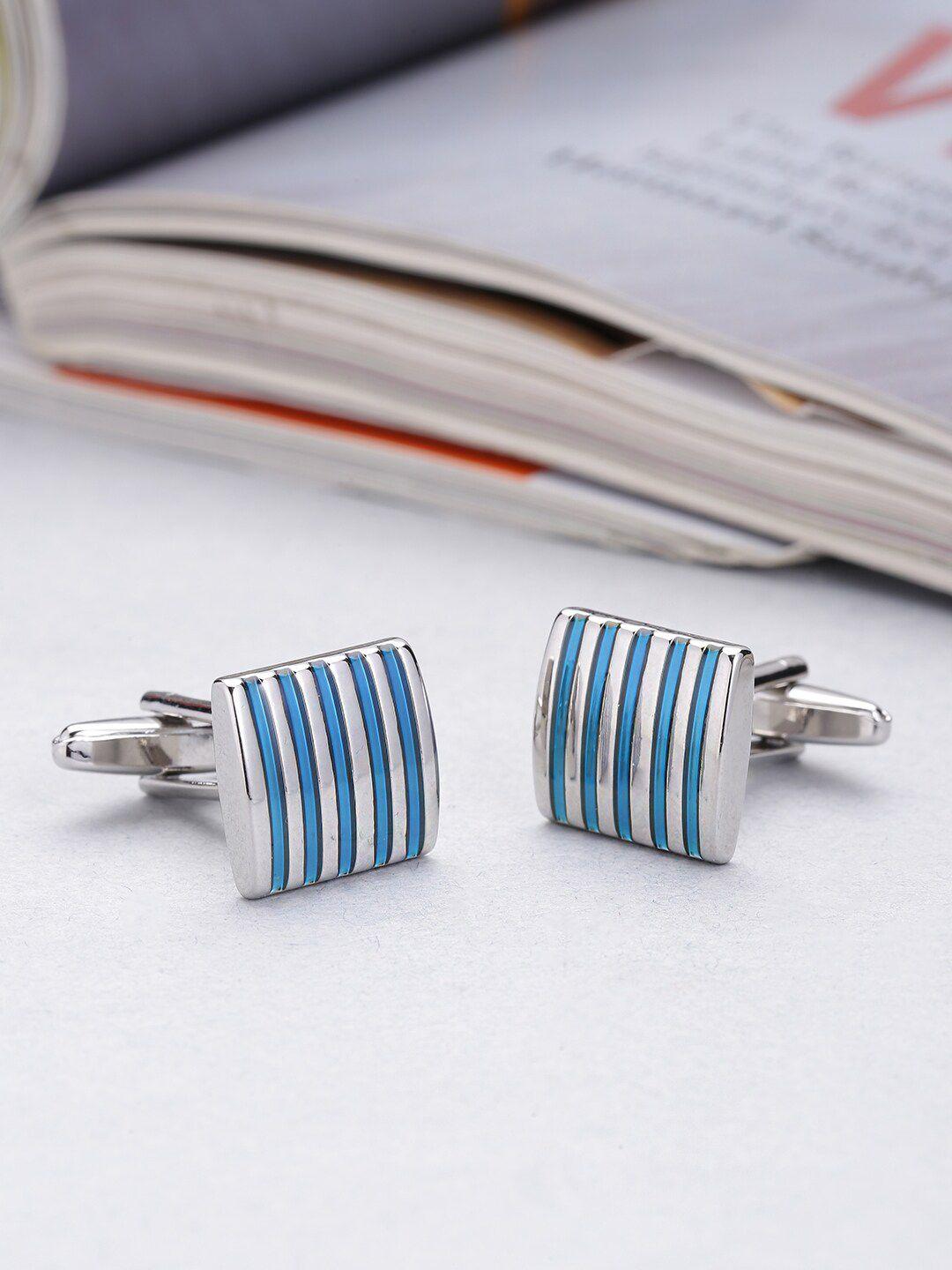 yellow chimes blue & silver-toned rectangle cufflinks