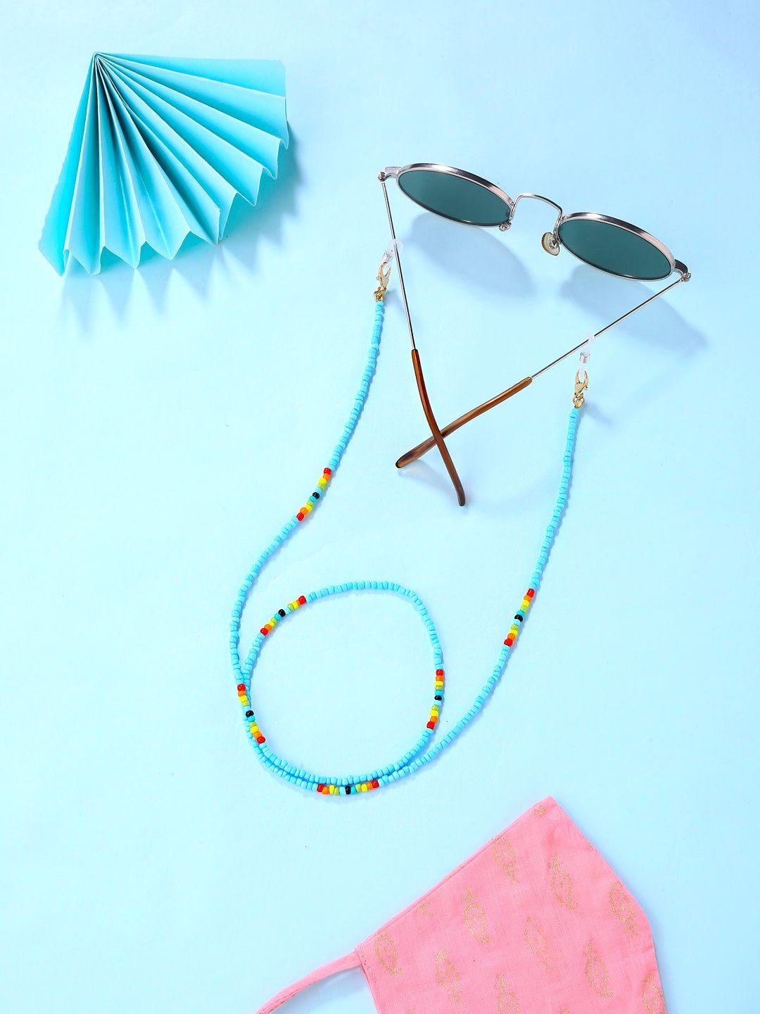 yellow chimes blue beadded face mask & sunglasses chains