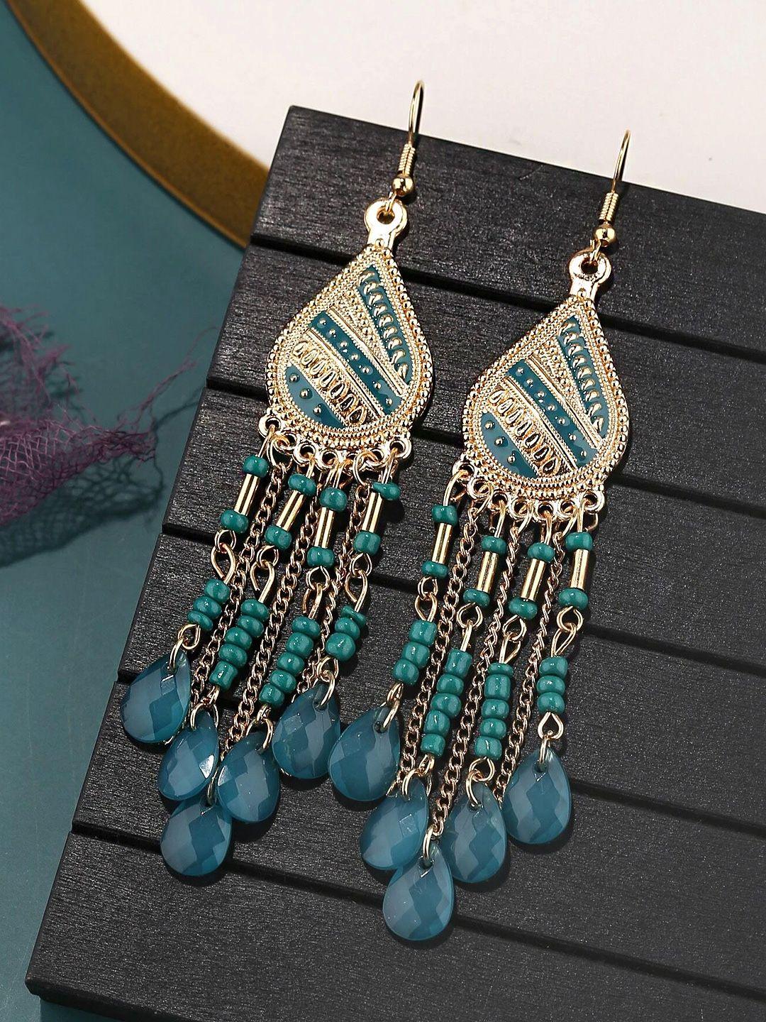 yellow chimes blue beaded boho drop dangler earrings