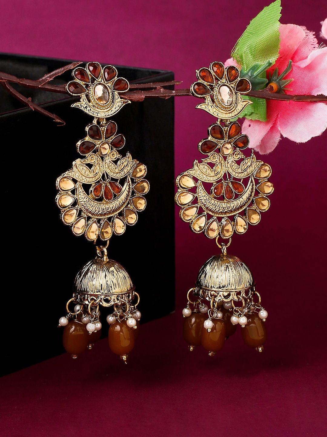 yellow chimes brown contemporary jhumkas earrings