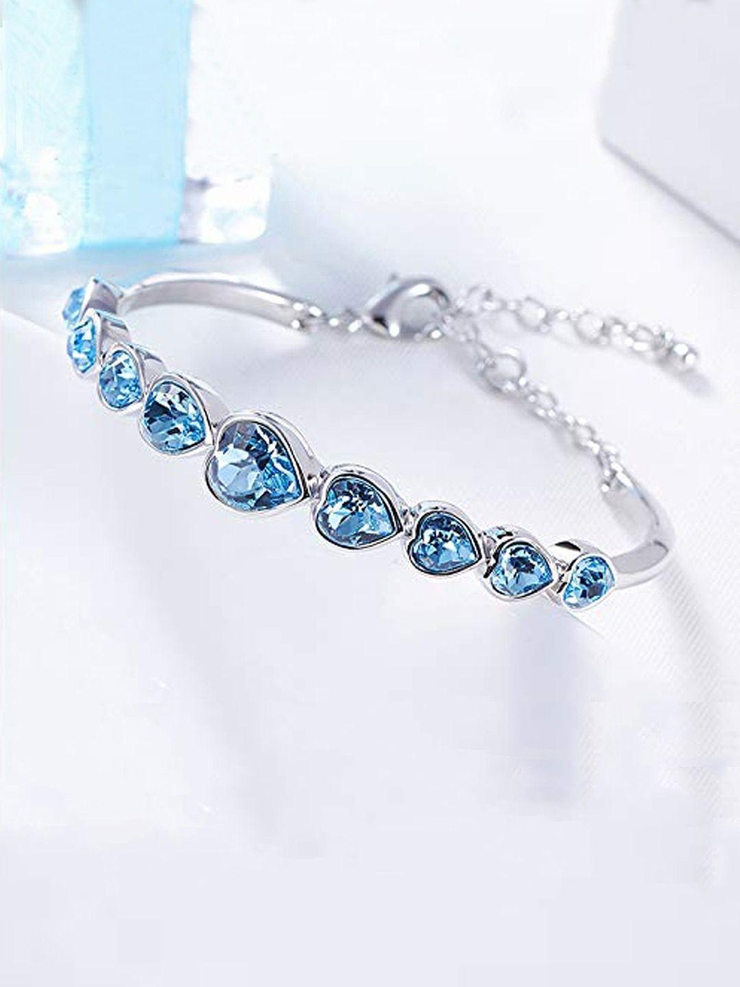 yellow chimes crystals from swarovski collection blue & silver-toned metal rhodium-plated charm bracelet