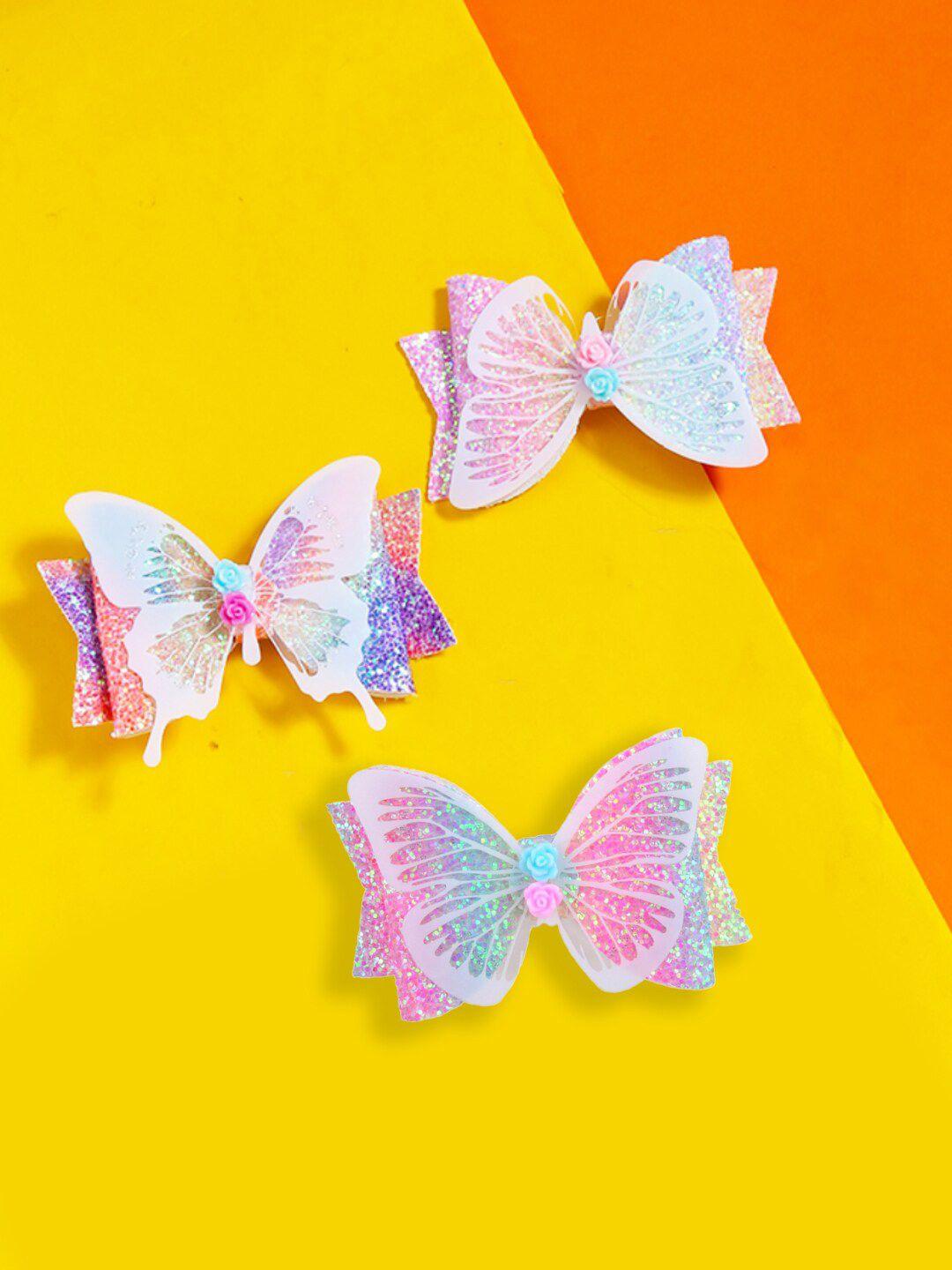 yellow chimes girls pink & blue set of 3 butterfly embellished alligator hair clip