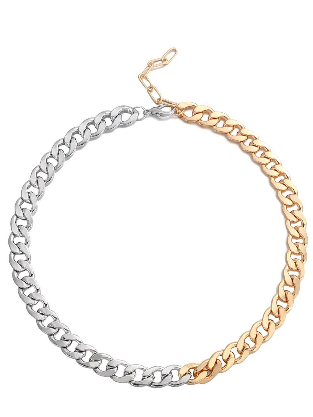 yellow chimes gold & silver-toned dual colour linked chain designed necklace