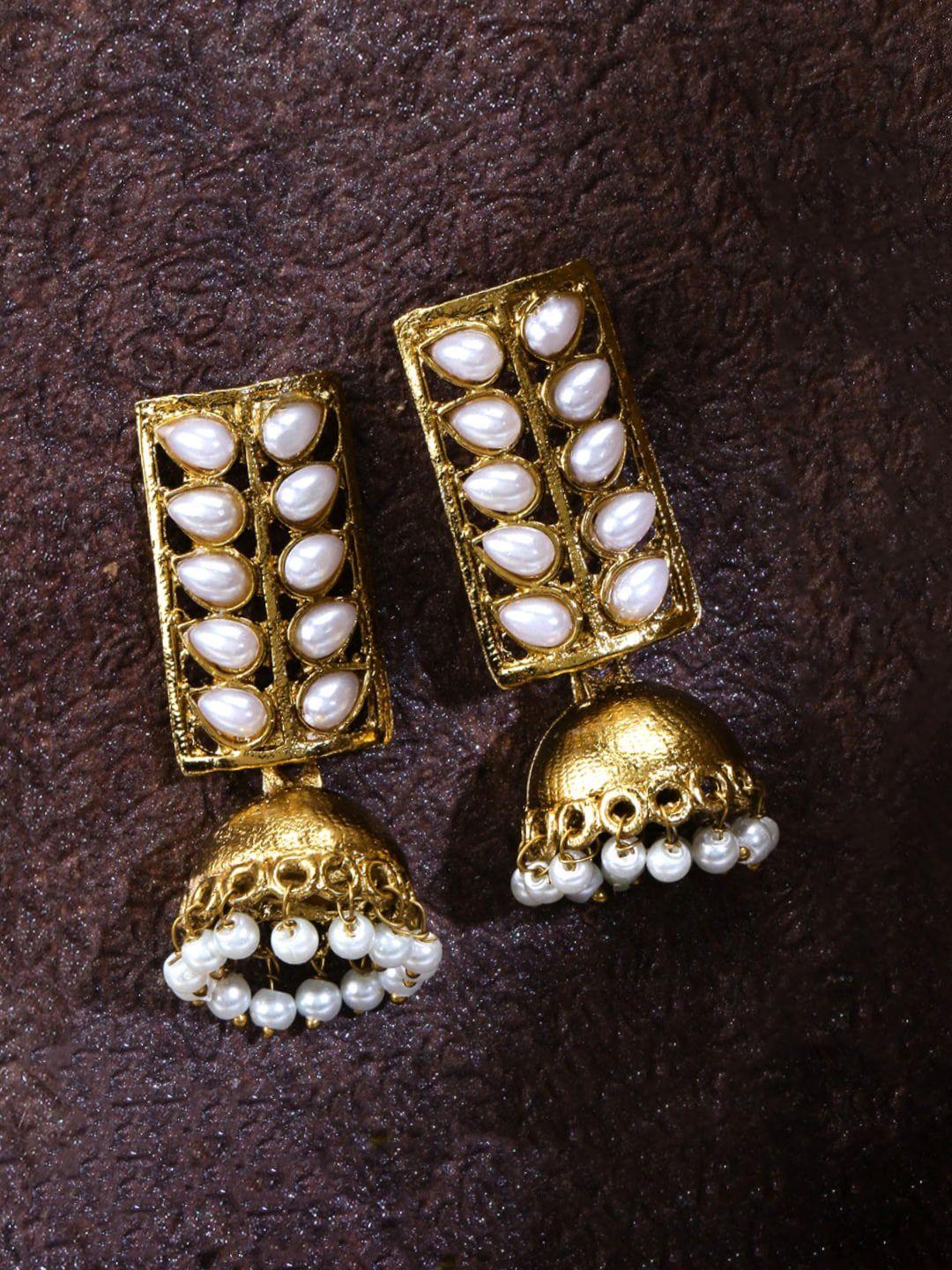 yellow chimes gold-plated & white classic jhumkas earrings
