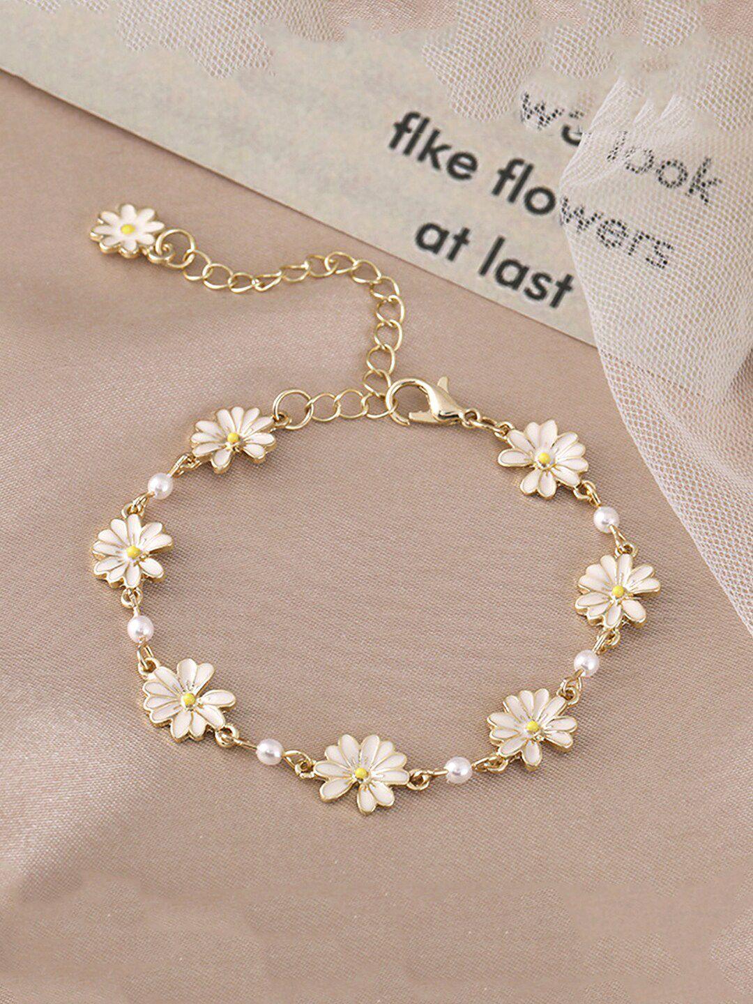 yellow chimes gold-plated & white floral pearl studded necklace