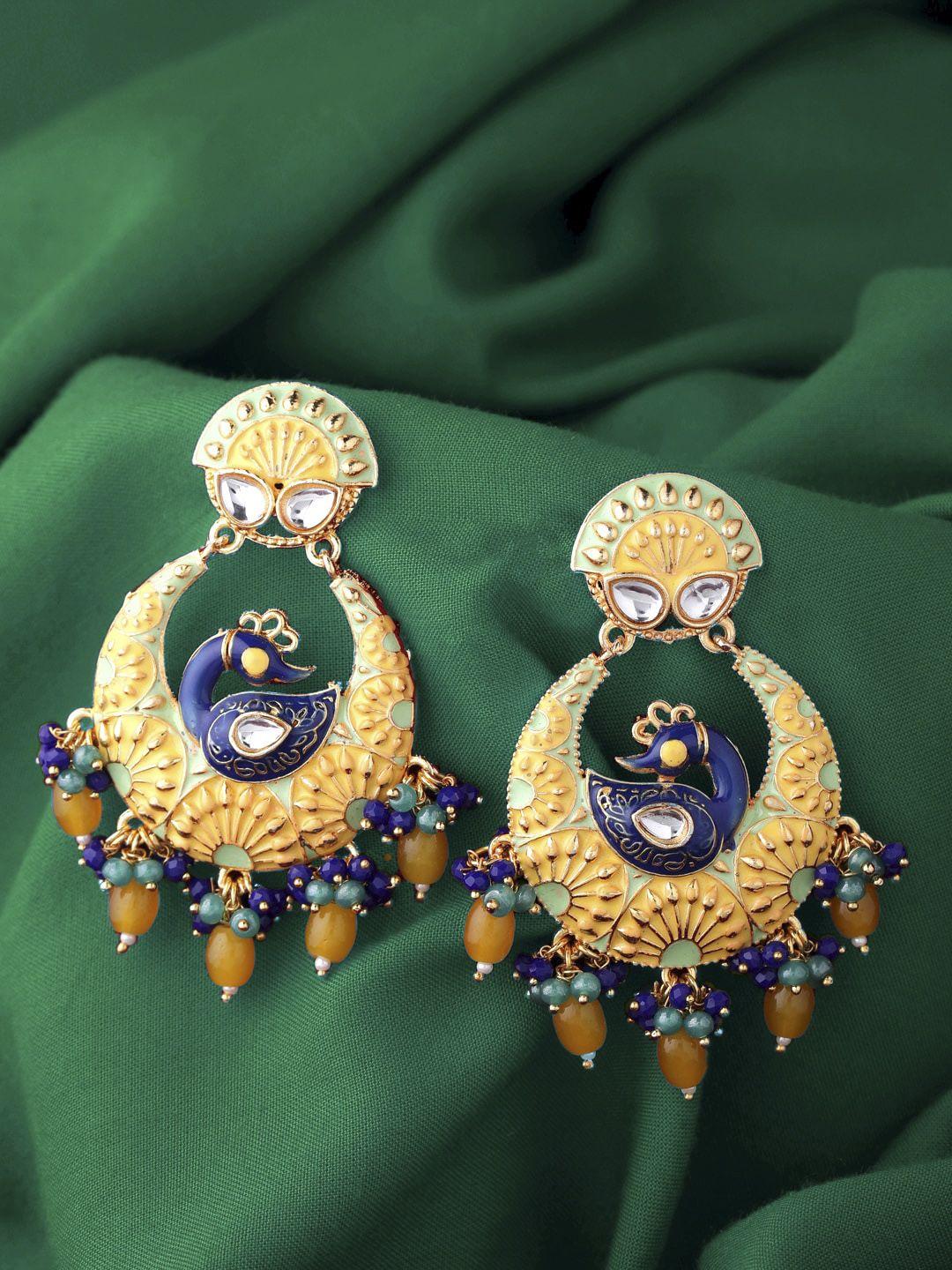 yellow chimes gold-plated & yellow contemporary chandbalis earrings