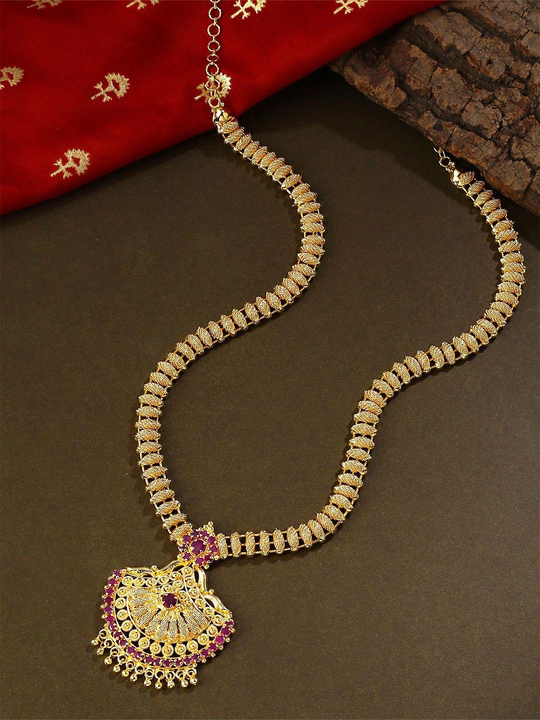 yellow chimes gold-plated american diamond studded long  chain