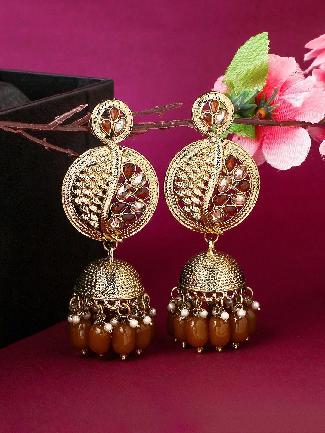 yellow chimes gold-plated brown contemporary jhumkas earrings