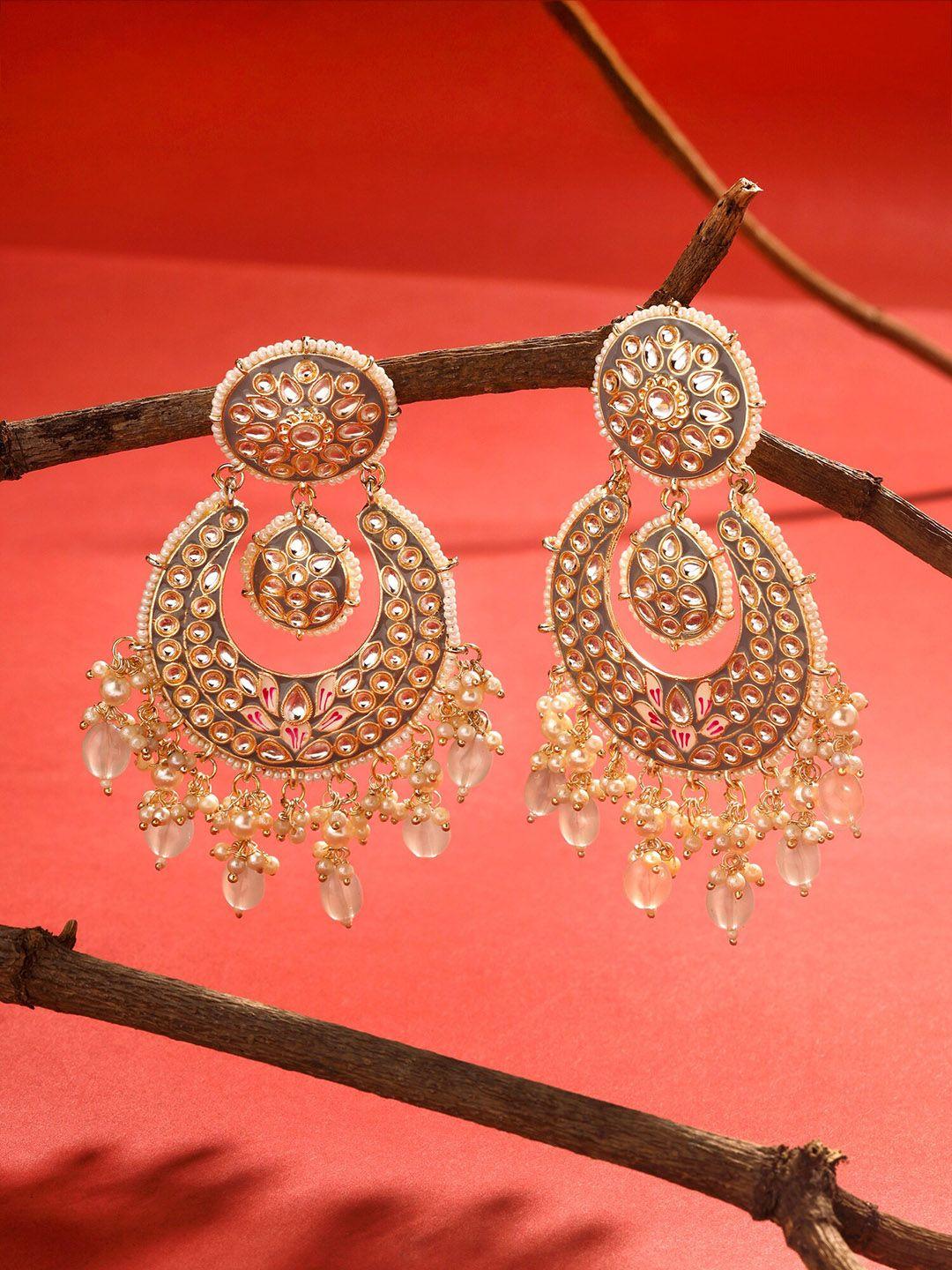 yellow chimes gold-plated crescent shaped chandbalis earrings