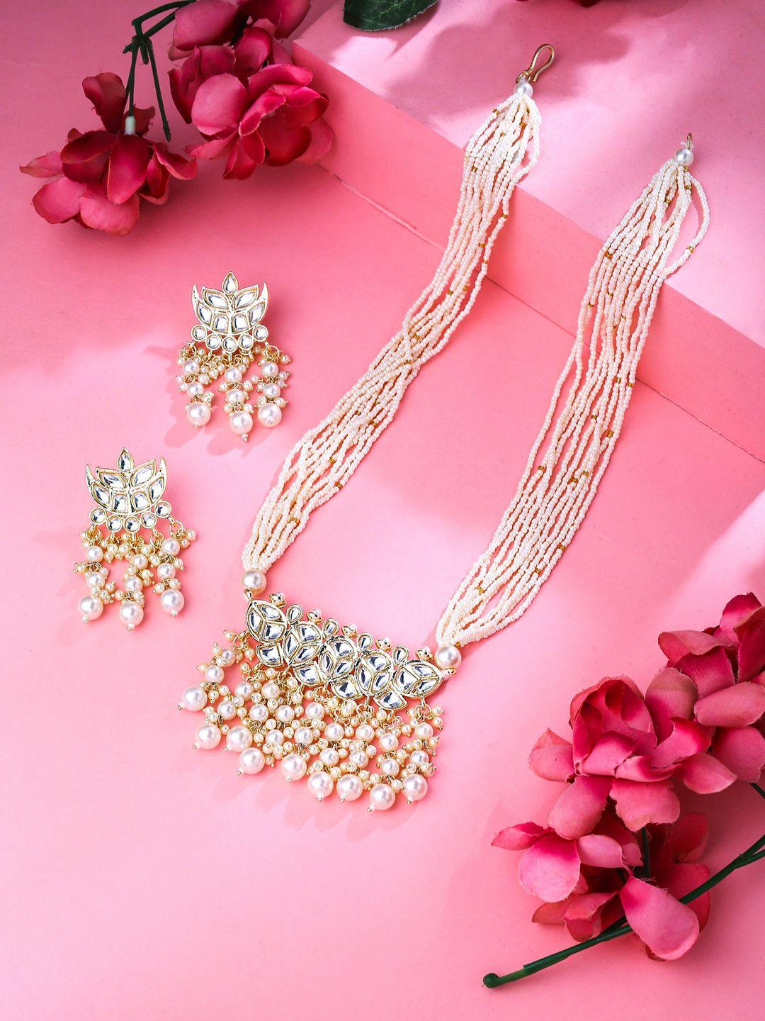 yellow chimes gold-plated kundan studded long necklace set