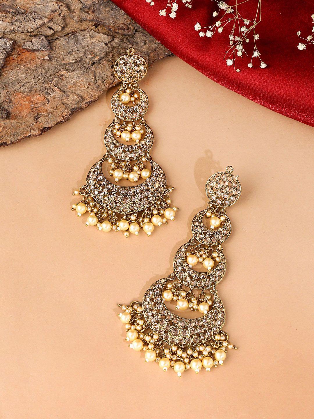 yellow chimes gold-plated moti studded contemporary chandbalis earrings