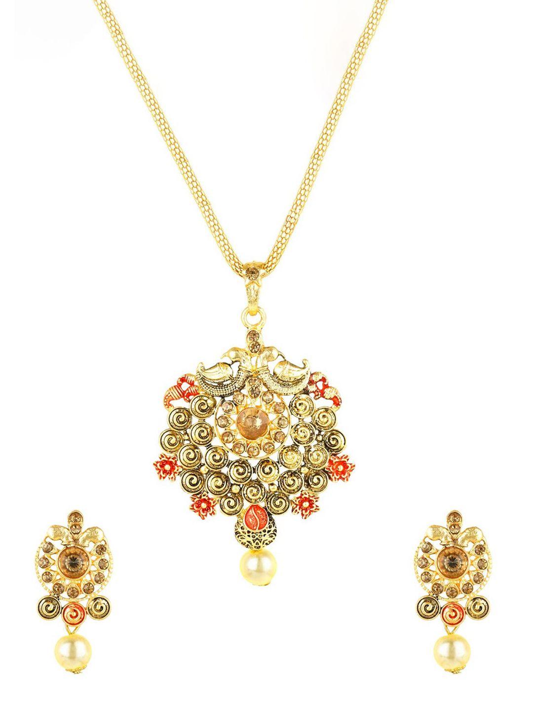 yellow chimes gold-plated peacock design meenakari pendant set
