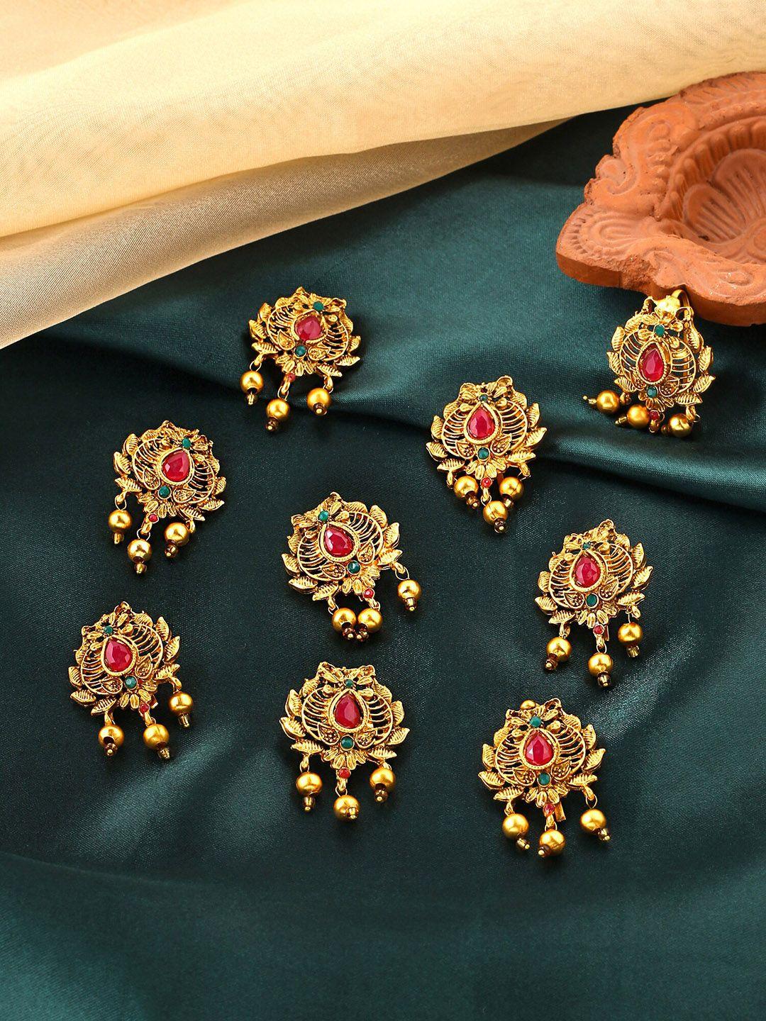 yellow chimes gold-plated pink stone-studded choti jadai billai bridal hair accessories