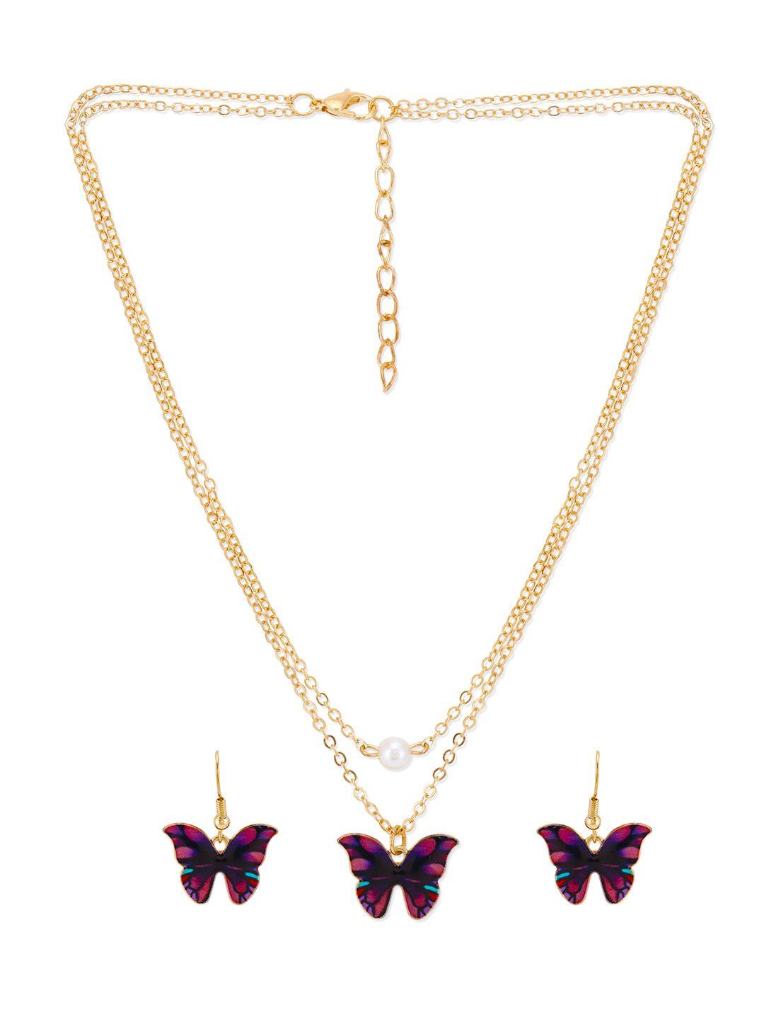 yellow chimes gold-plated purple pearl beaded enamelled butterfly-shaped jewellery set