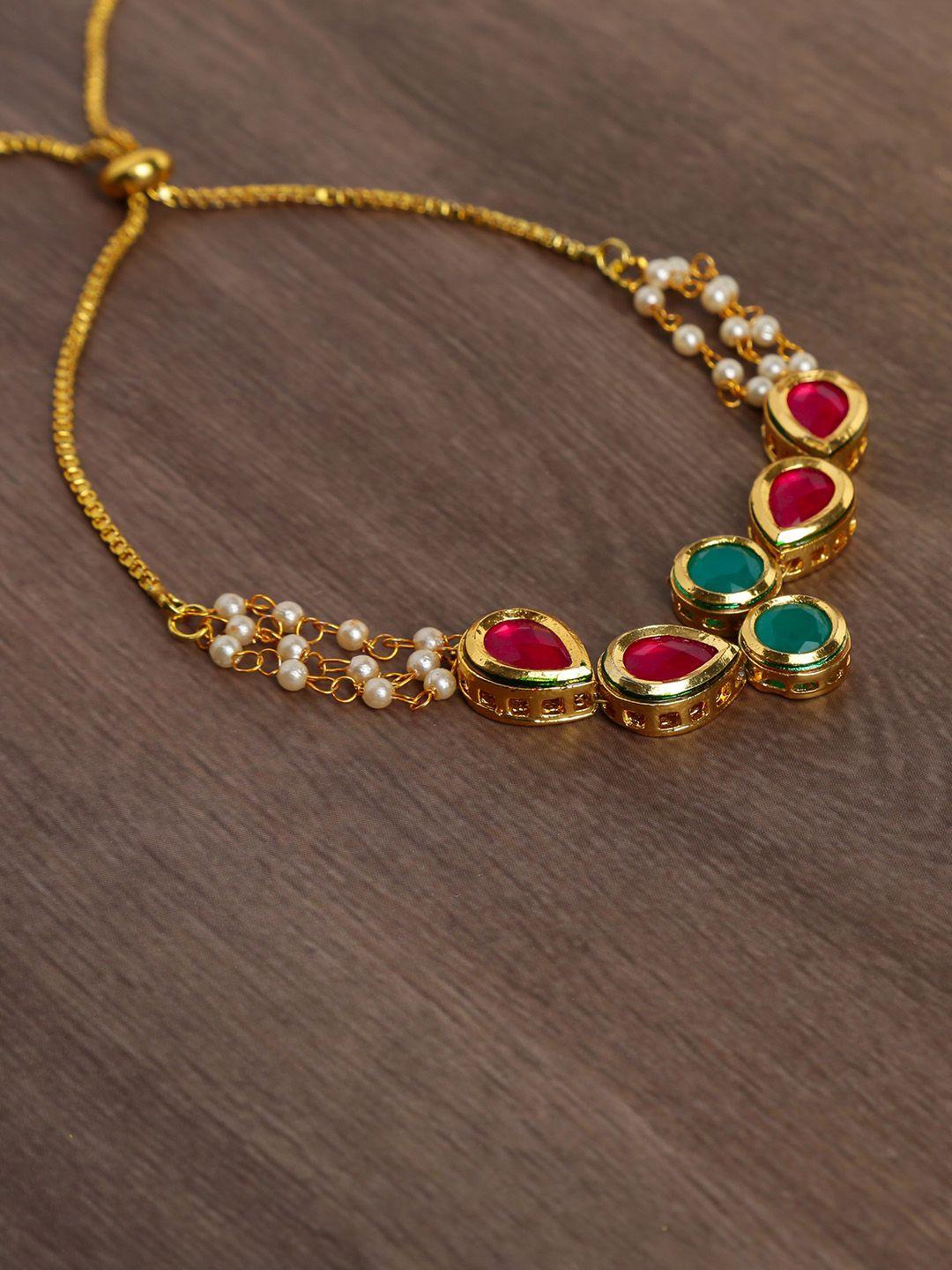 yellow chimes gold-toned & red bandhani work handmade bracelet