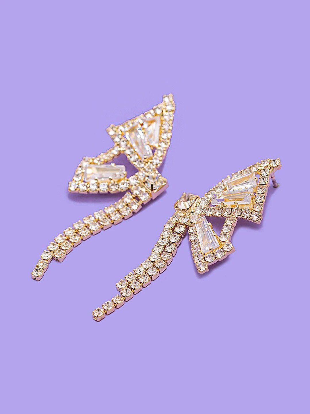 yellow chimes gold-toned & white crystal contemporary drop earrings