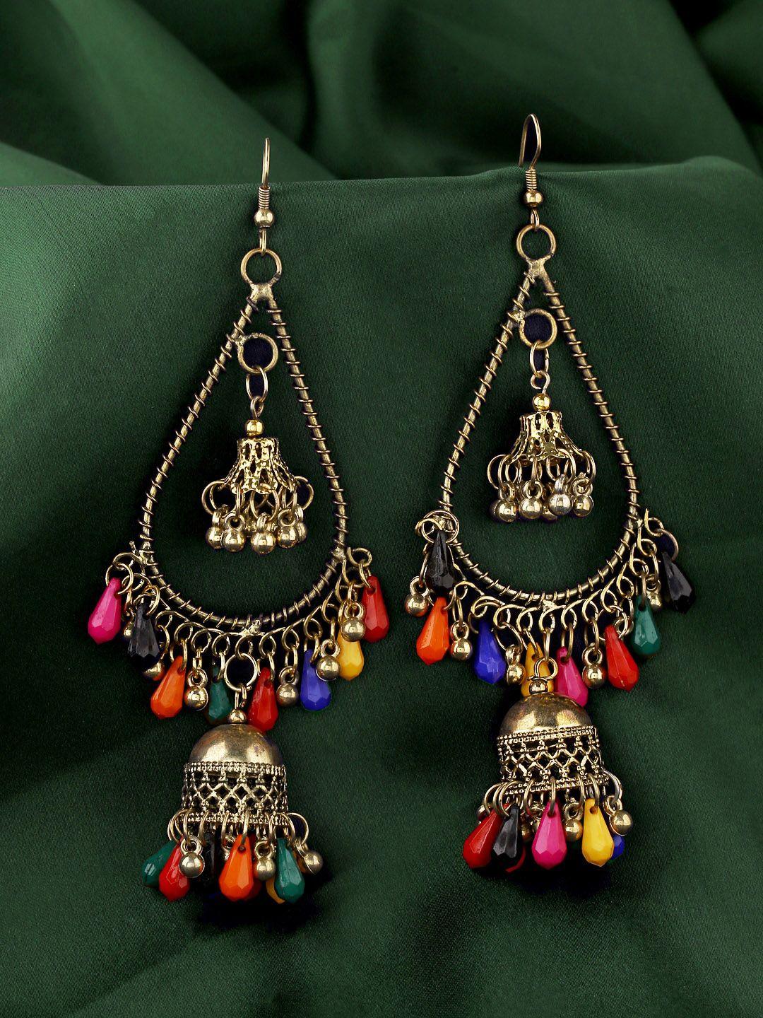 yellow chimes gold-toned contemporary jhumkas earrings
