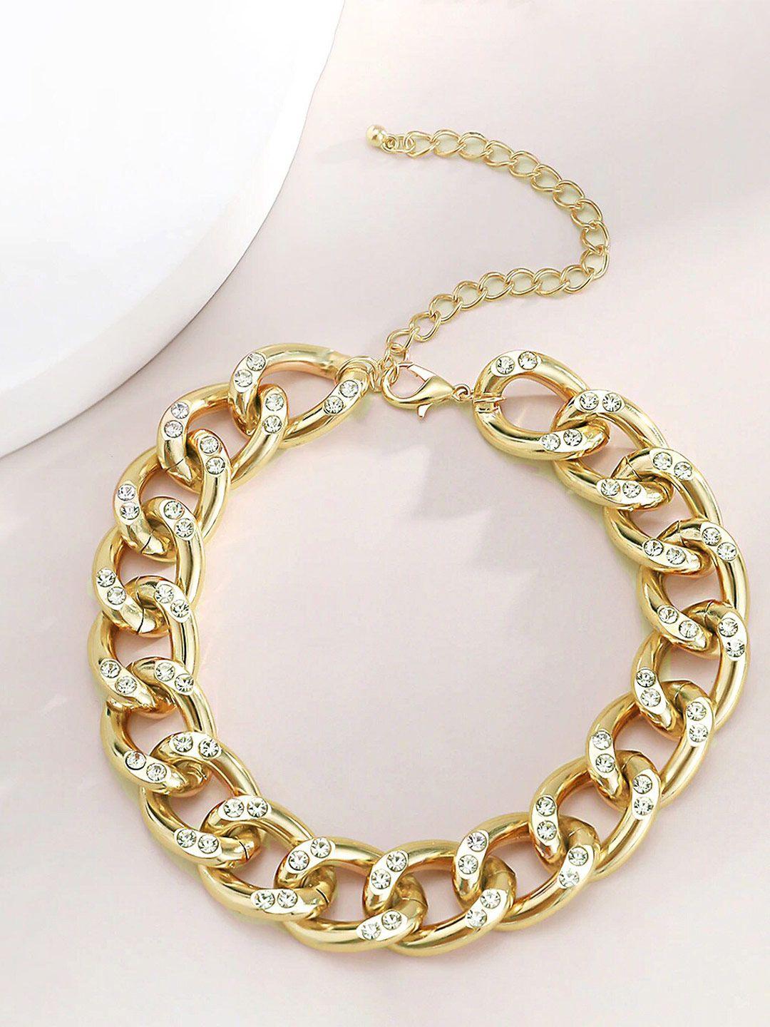 yellow chimes gold toned crystal studded linked chain designed statement necklace