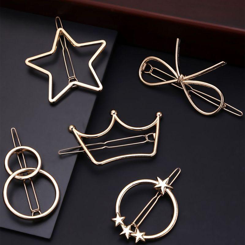 yellow chimes gold-toned set of 5 embellished crown star bow bobby pins