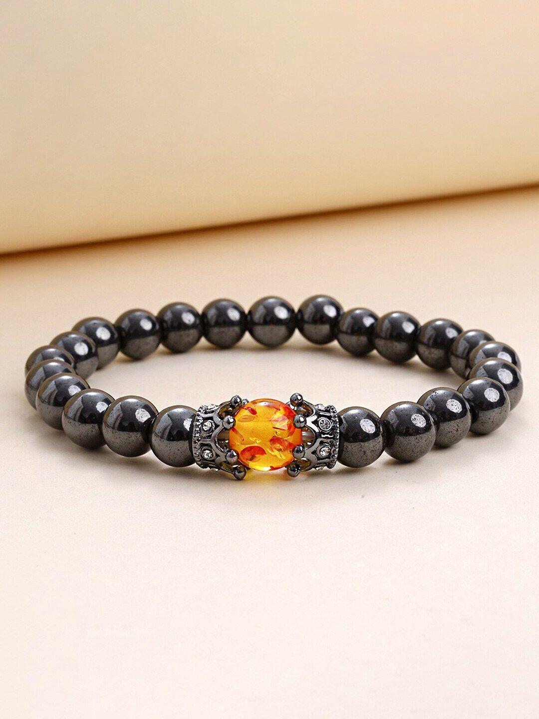 yellow chimes men black beaded stretchable bracelet