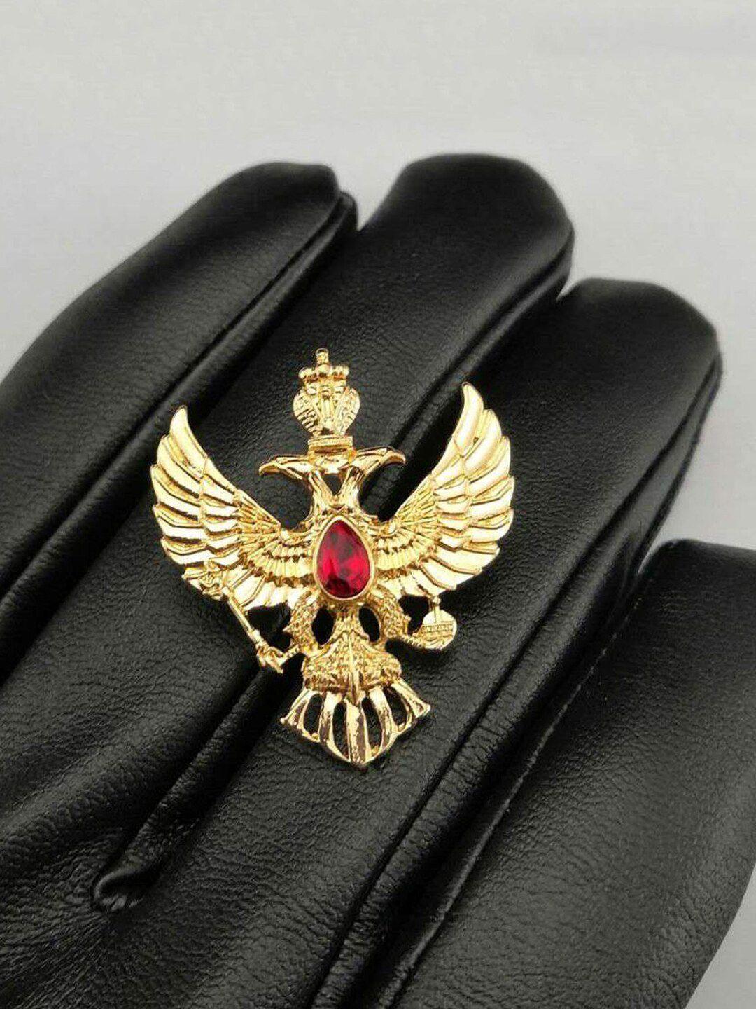 yellow chimes men gold-plated crystal studded eagle brooch
