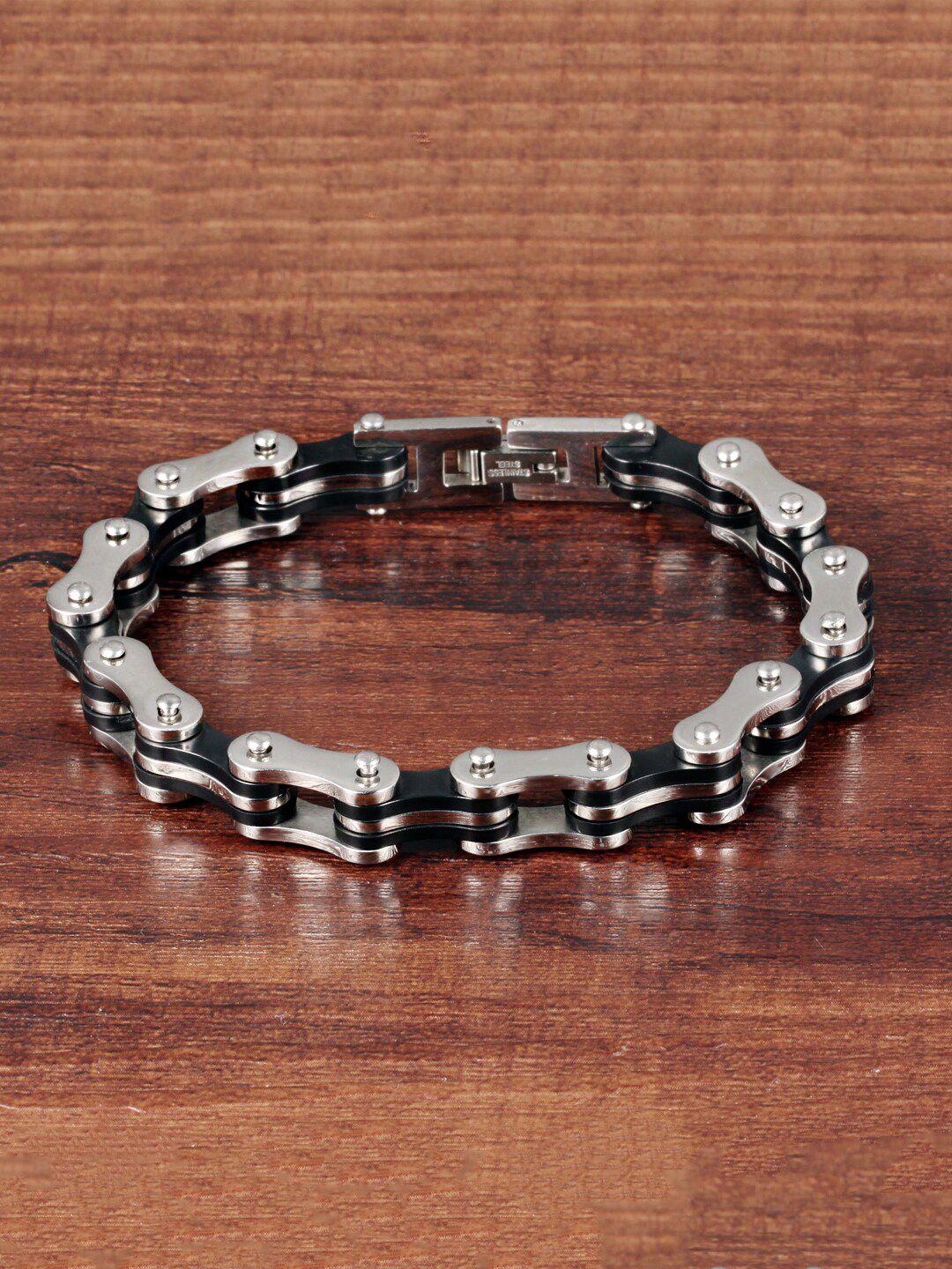 yellow chimes men silver-toned bicycle chain wraparound bracelet