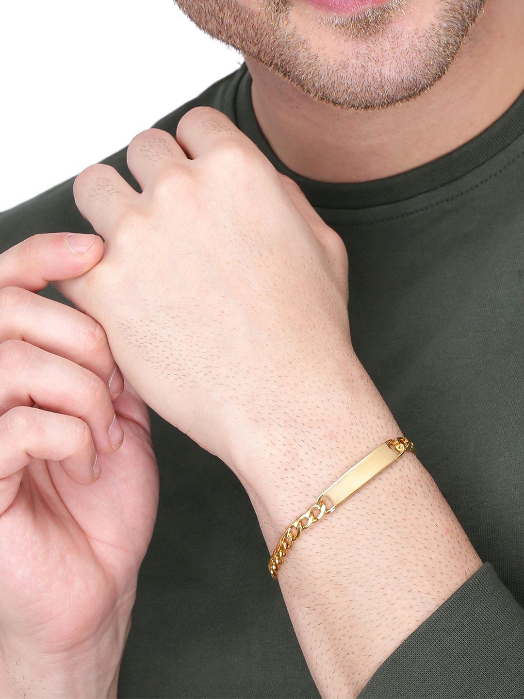 yellow chimes men stainless steel golden chain tag bracelet