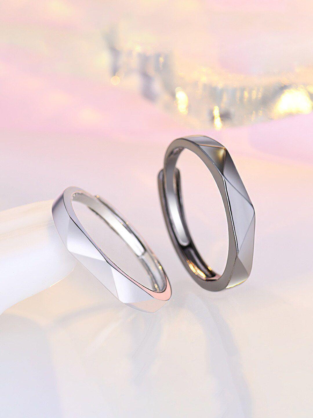 yellow chimes pack of 2 platinum-plated silver toned adjustable couple finger ring