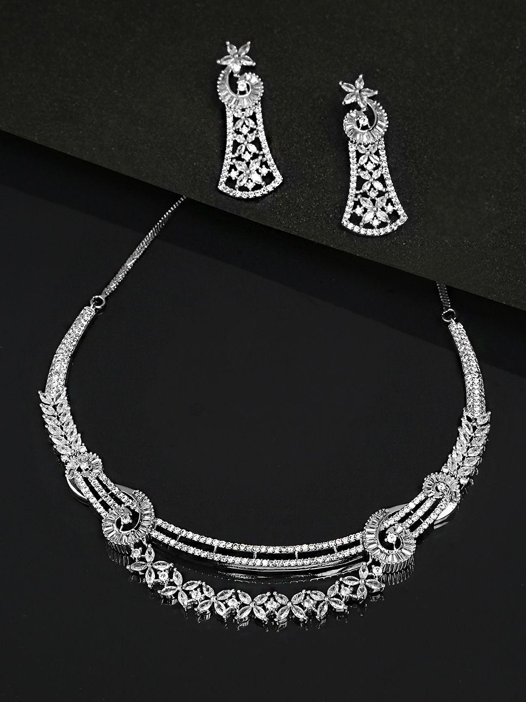 yellow chimes rhodium-plated & white ad-studded jewellery set