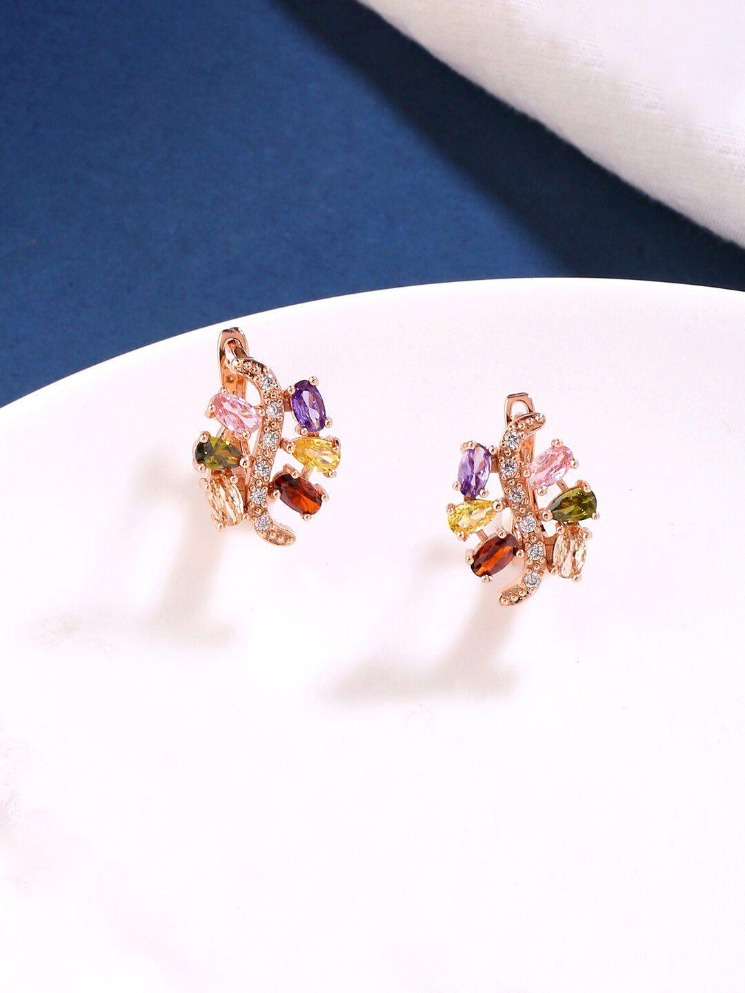 yellow chimes rose gold-plated & pink zircon- studded contemporary studs earrings