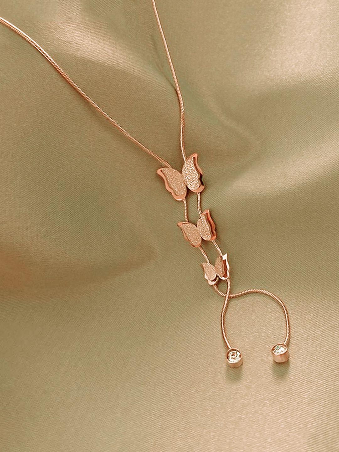 yellow chimes rose gold-plated butterfluy charm shape pendant with chain