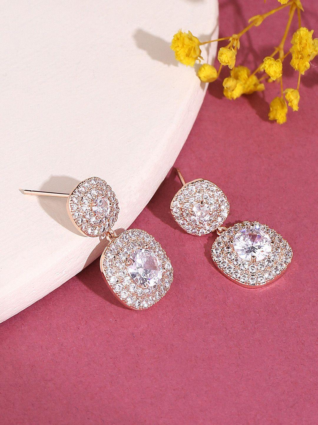 yellow chimes rose gold plated crystal studded drop earrings