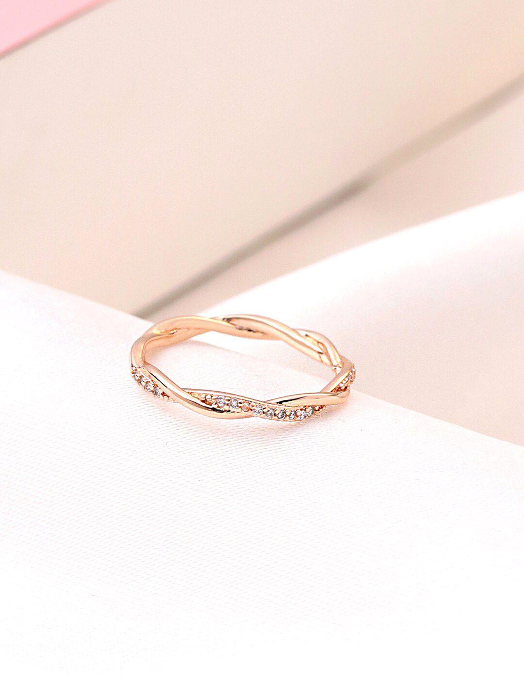 yellow chimes rose gold plated cubic zirconia twisted rope ring